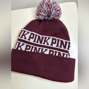 Victoria’s Secret PINK Maroon and White Beanie